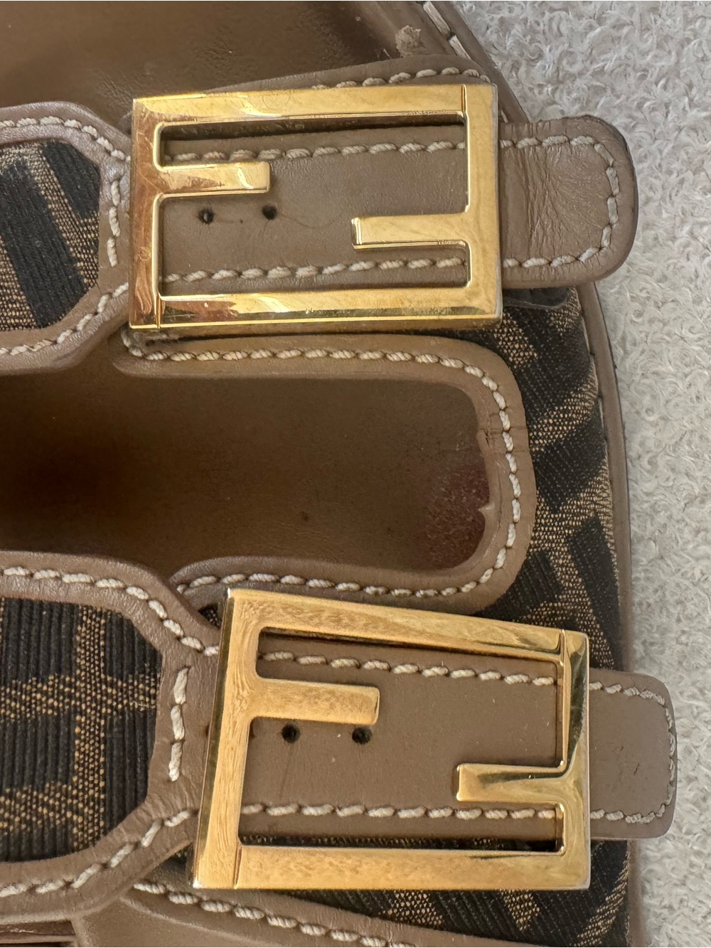 Fendi Brown and Black Logo Double-Strap Buckle Slides - Picture 3 of 5